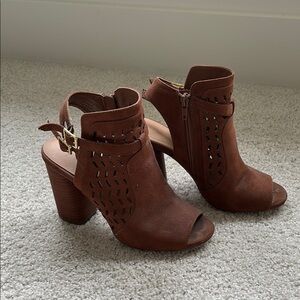 Madden Girl Brown Heeled Boots with Chunky Block Heel